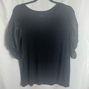 Laundry by Shelli Segal Black Puff Sleeve Top XL NWT Shimmer Organza